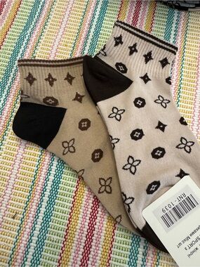 Fashion Tan & Cream Patterned Ankle Socks